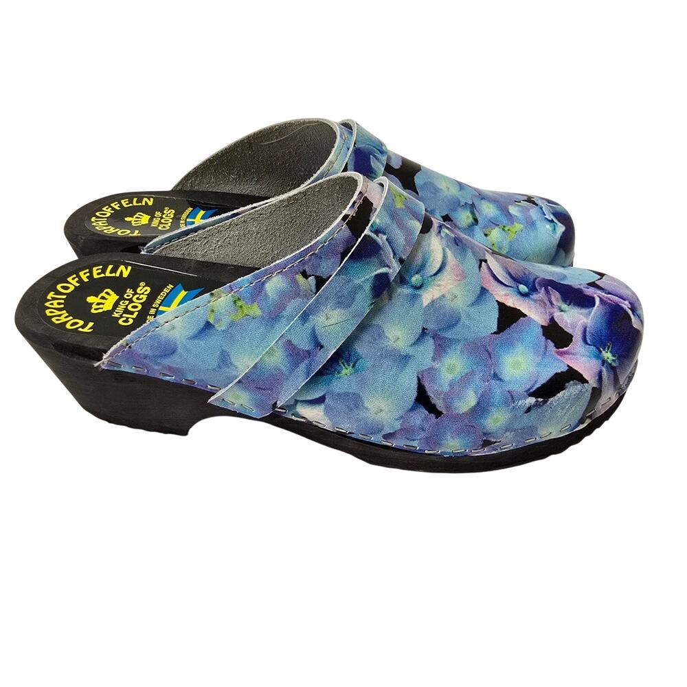 Torpatoffeln Swedish Clogs Size 39 Blue Floral 8.5US